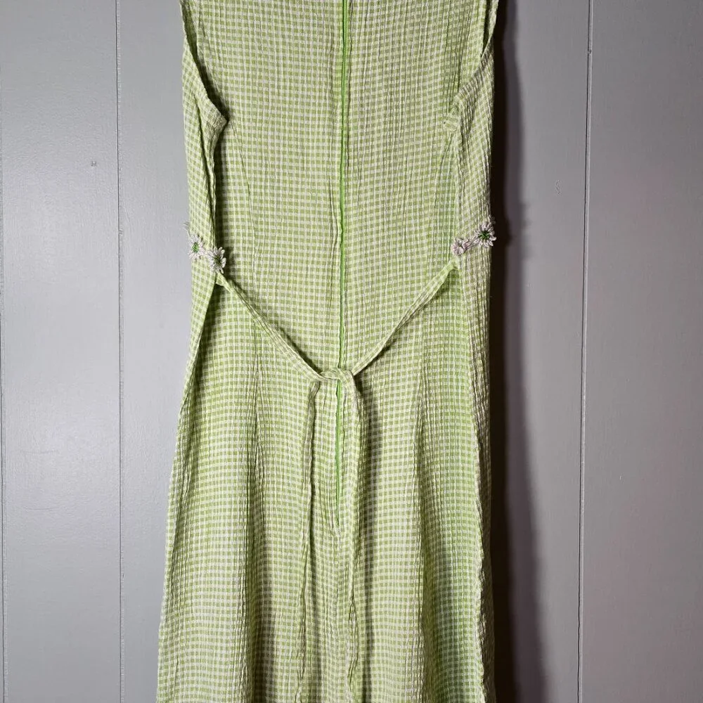 THE VINTAGE Summer Sun Dress Green Gingham Check - Picture 2 of 3